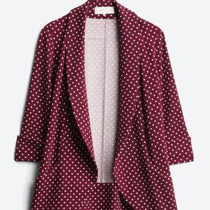 FrenchMauve Melanie Printed Knit Tunic Blazer (Burgundy Polka Dot) – Size L